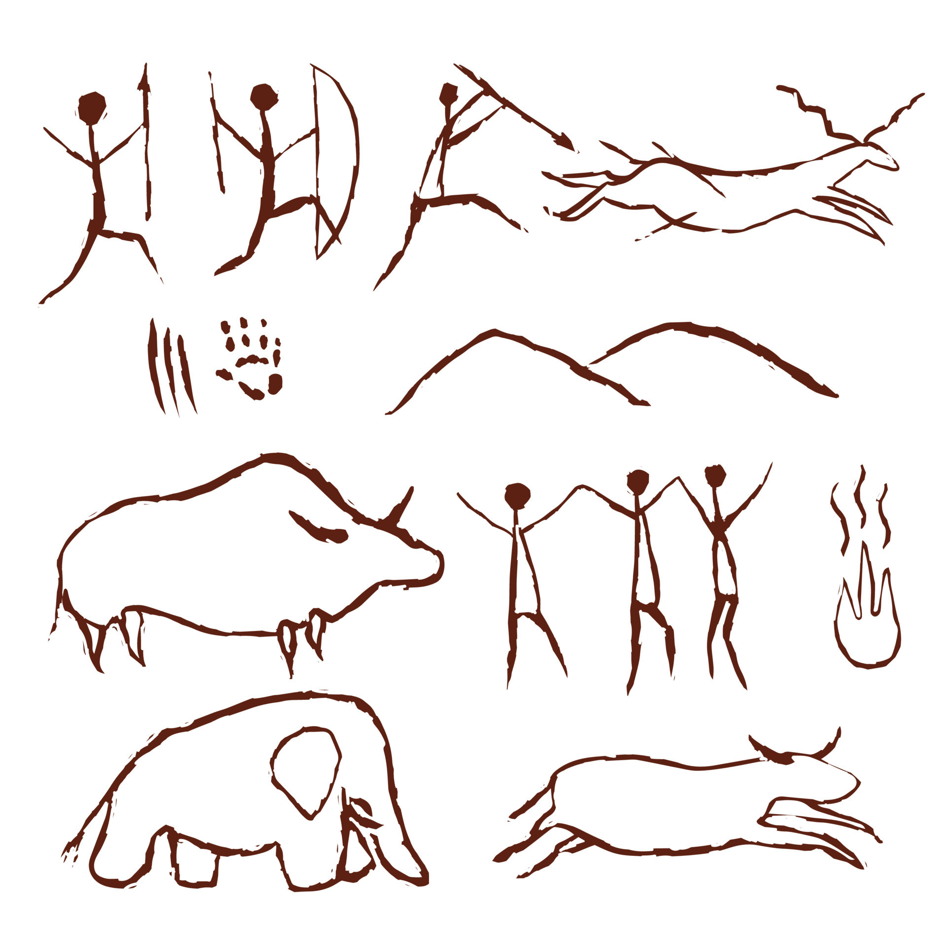 Rock painting cave old art symbol hand drawn vector illustration.  Prehistoric animal and traditional primitive people hunting ornament  isolated on white background 12706538 Vector Art at Vecteezy