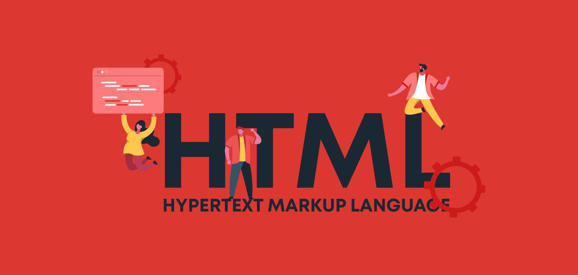 HTML hypertext markup language. Development of online language applications digital graphic scripts and business. vector