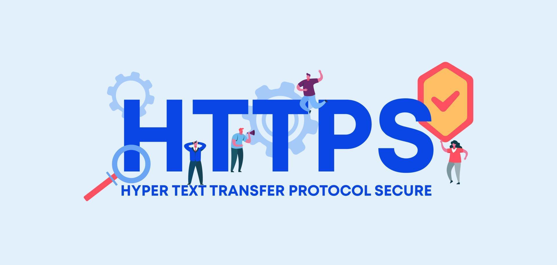 HTTPS hyper text transfer protocol secure. Coding and programming technologies and web software digital graphic. vector