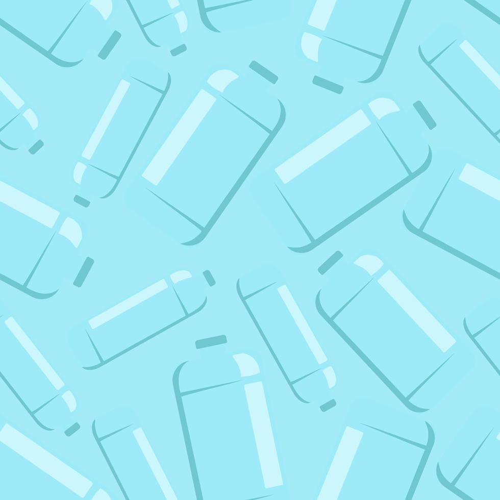 Plastic bottles and jars seamless pattern. Elongated blue empty beverage container. vector