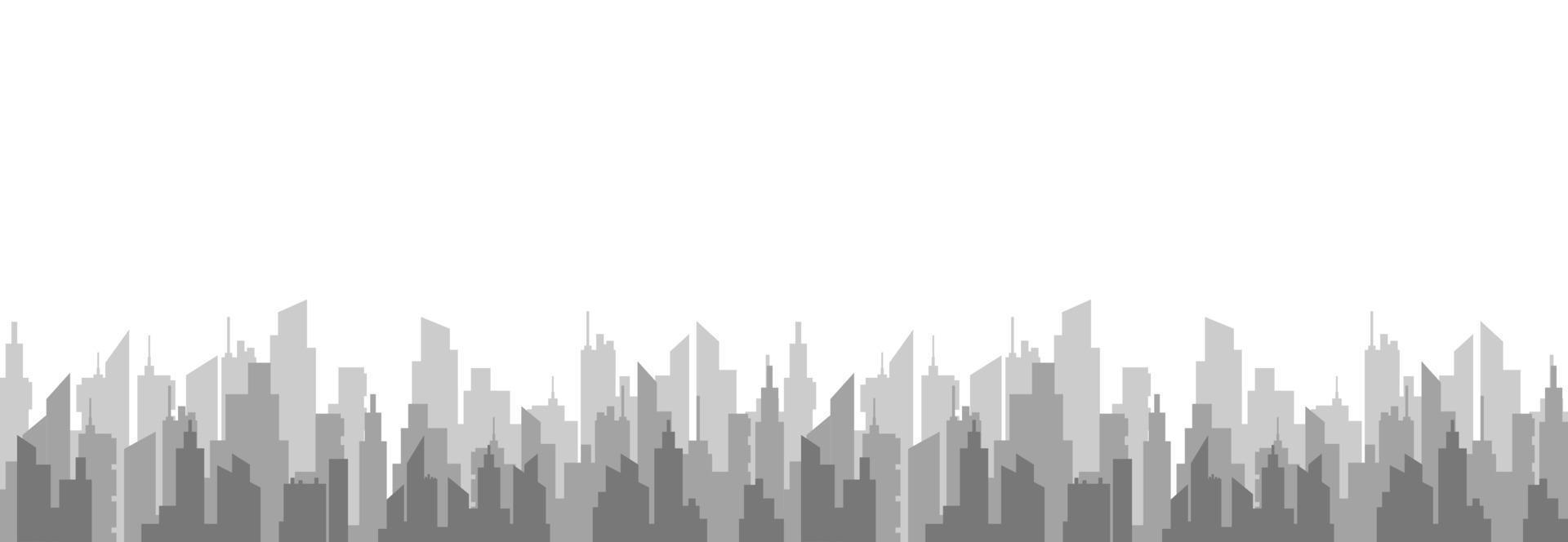 paisaje abstracto diurno de la ciudad. rascacielos de siluetas grises con metrópolis de sombras sobre el fondo del cielo vectorial blanco. vector