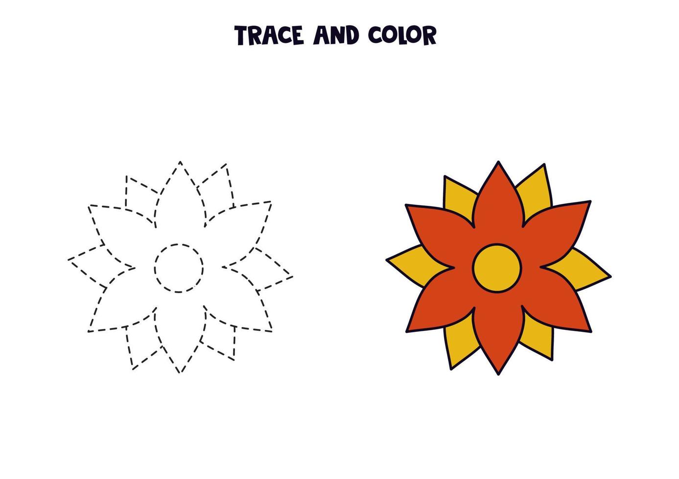 trazar y colorear linda flor dibujada a mano. hoja de trabajo para niños. vector