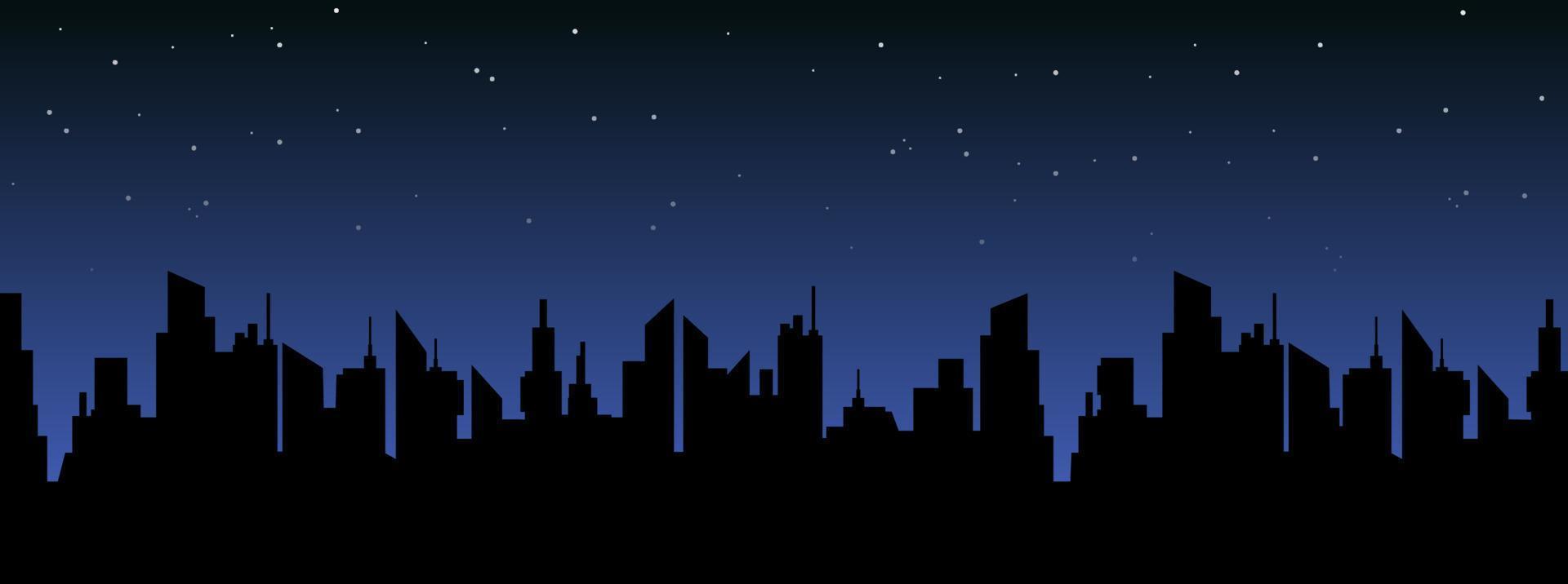 City landscape night. Contour silhouettes of sleeping metropolis skyscrapers with dark starry vector sky.