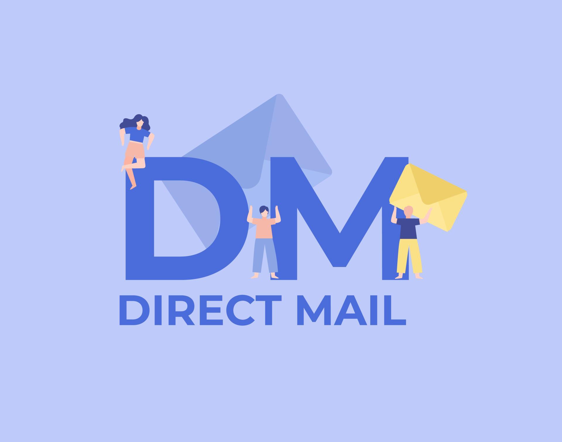 DM direct mail illustration. Digital graphic scripts and business ...
