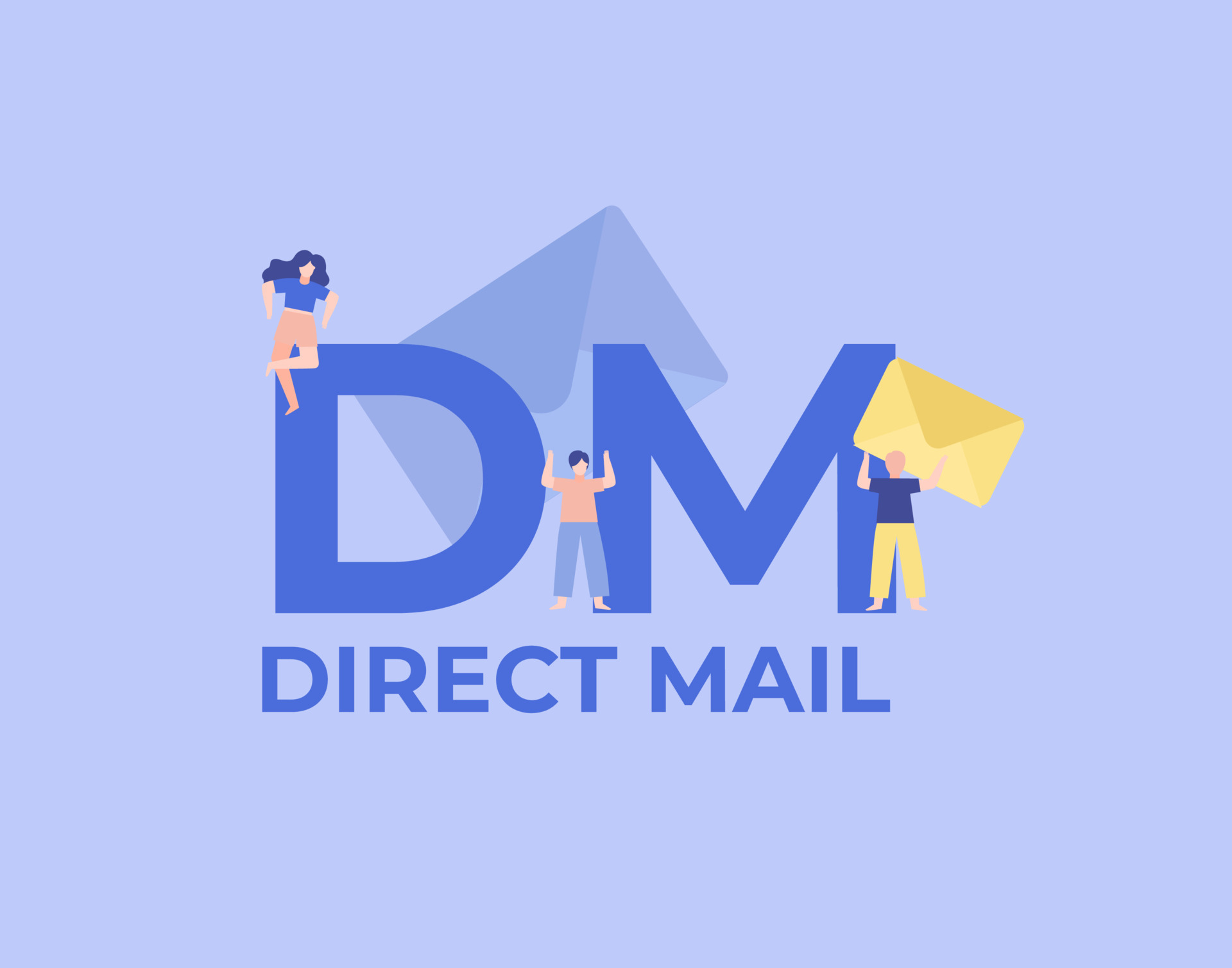 DM direct mail illustration. Digital graphic scripts and business