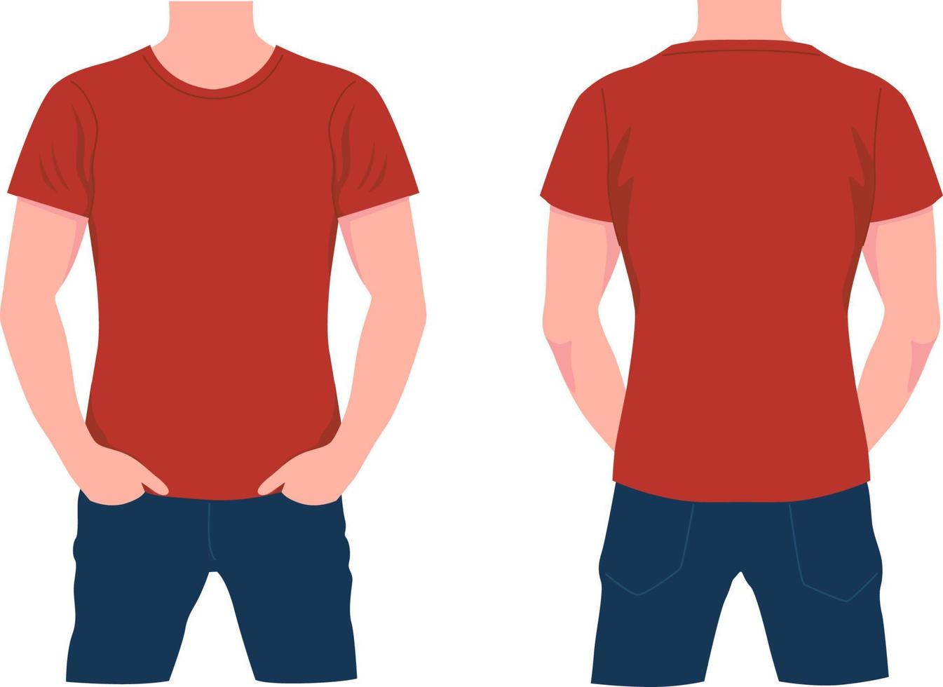 hombre con camiseta roja y jeans azules. personaje elegante con vista frontal y trasera vestido con un estilo moderno y moderno. vector