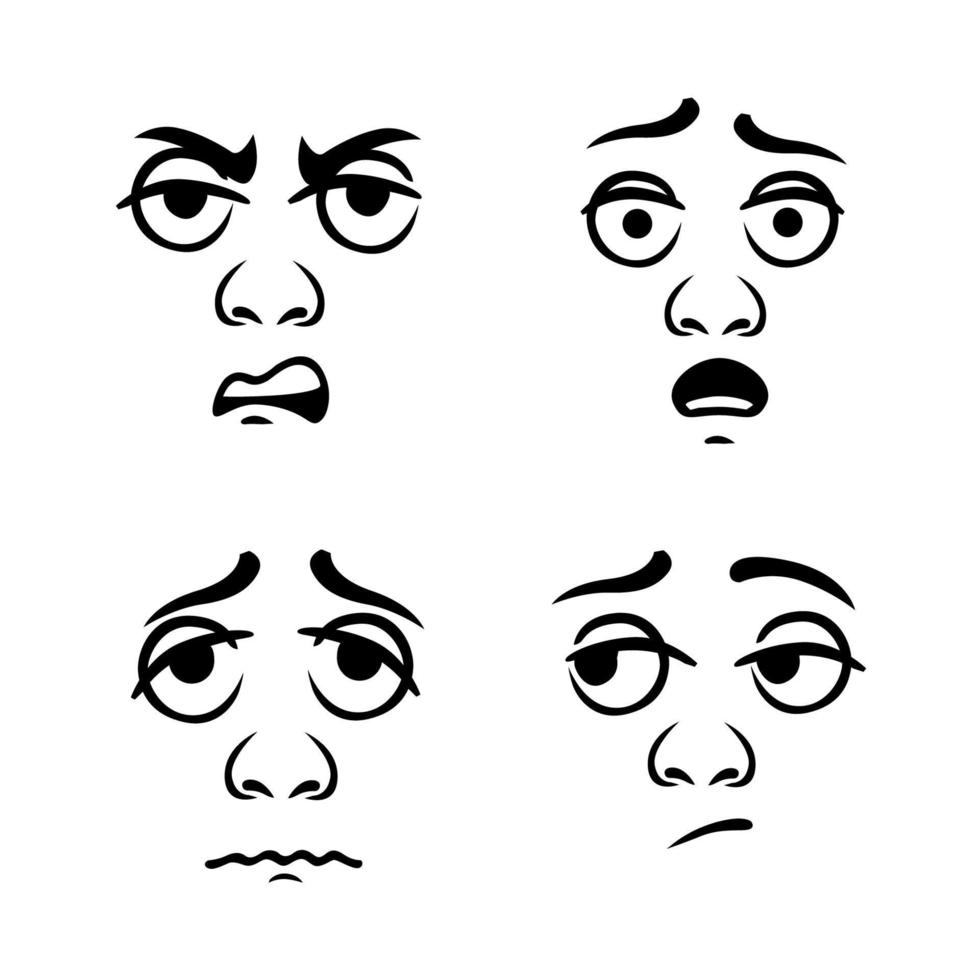Expression negative emotions. Discontent characters face turns into uncertainty and fear. vector