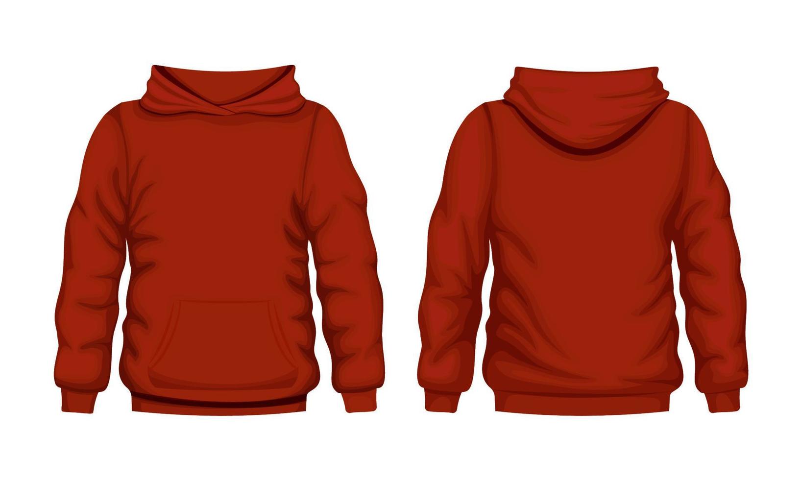 vistas frontal y posterior de la sudadera con capucha roja. sudadera con capucha de algodón de calidad para uso diario y ropa de calle expresiva. vector