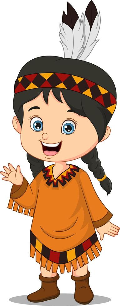 Cartoon american indian girl waving hand vector