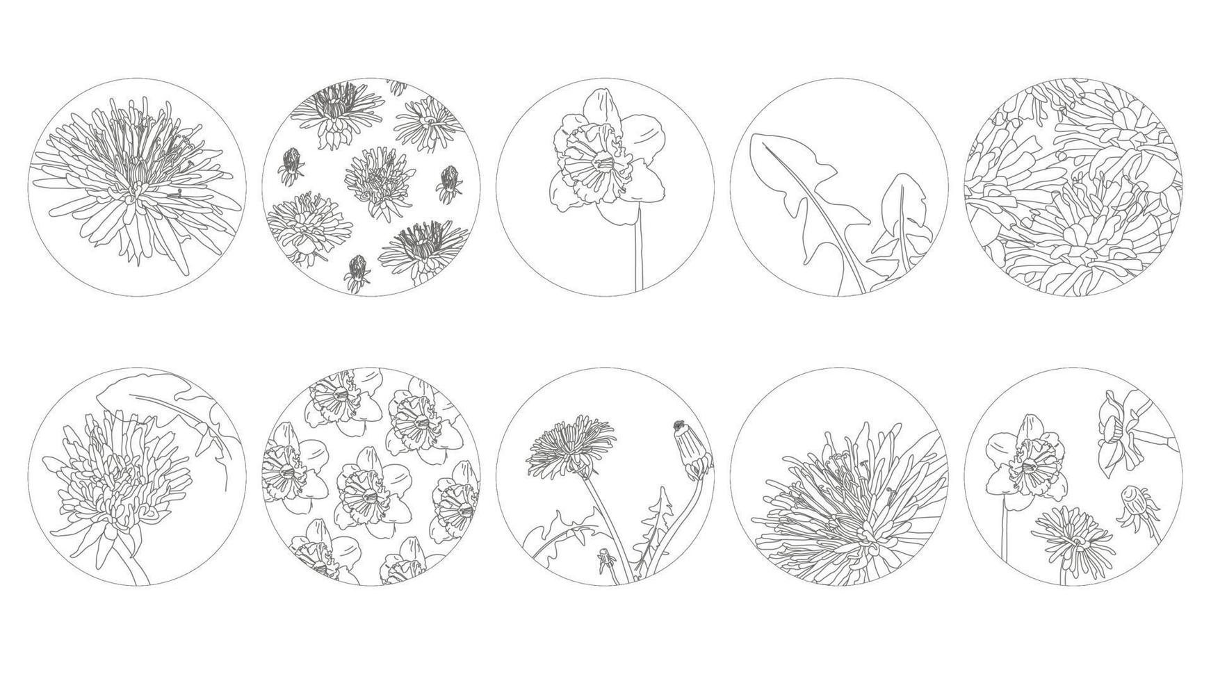 Highlight cover set, abstract floral botanical icons for social media. Vector illustration