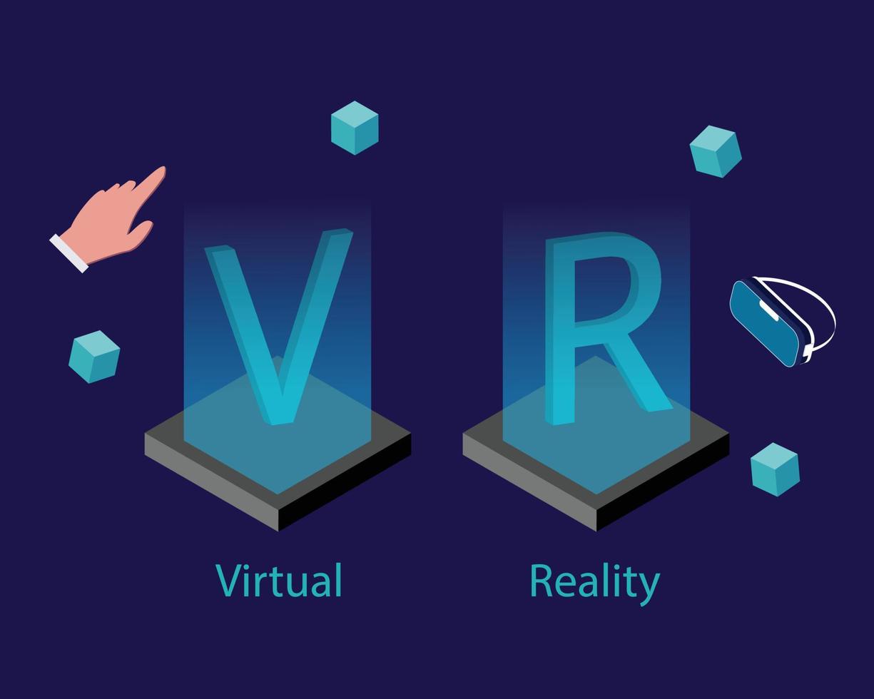 Virtual reality or VR is a simulated experience that can be similar to or completely different from the real world vector