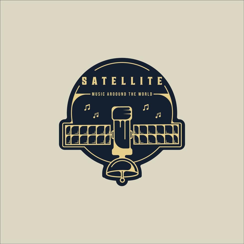 emblema satélite logo vector ilustración moderna plantilla icono diseño gráfico. señal o símbolo de comunicación de radar y antena para tecnología espacial digital con insignia