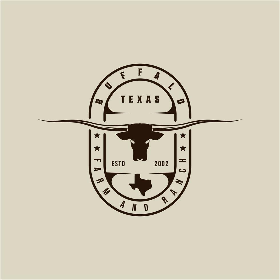 longhorn texas logo vector vintage illustration template icon graphic design. head of cow or buffalo sign or symbol for animal wildlife or ranch business with retro badge  typography style