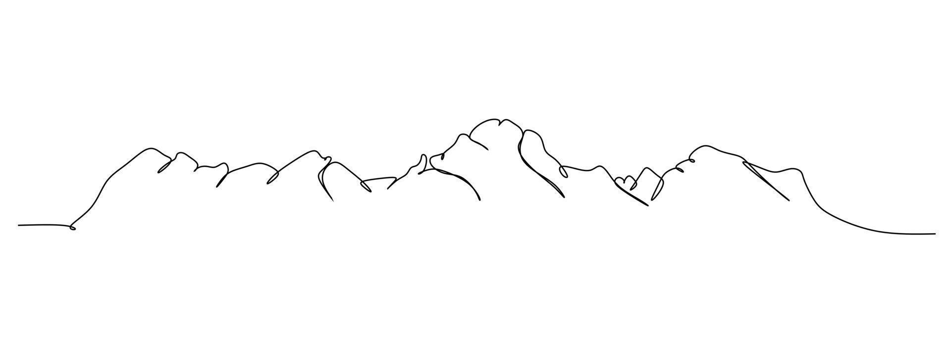 Mountains Single Continuous Line drawing. Vector illustration hand drawn style image for nature landscape travel design concept