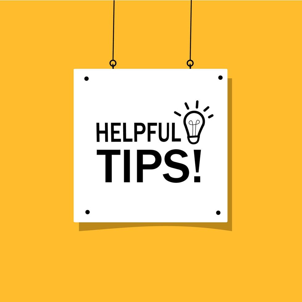 Helpful tips banner, poster, lightbulb icon flat design. Vector illustration on white background.