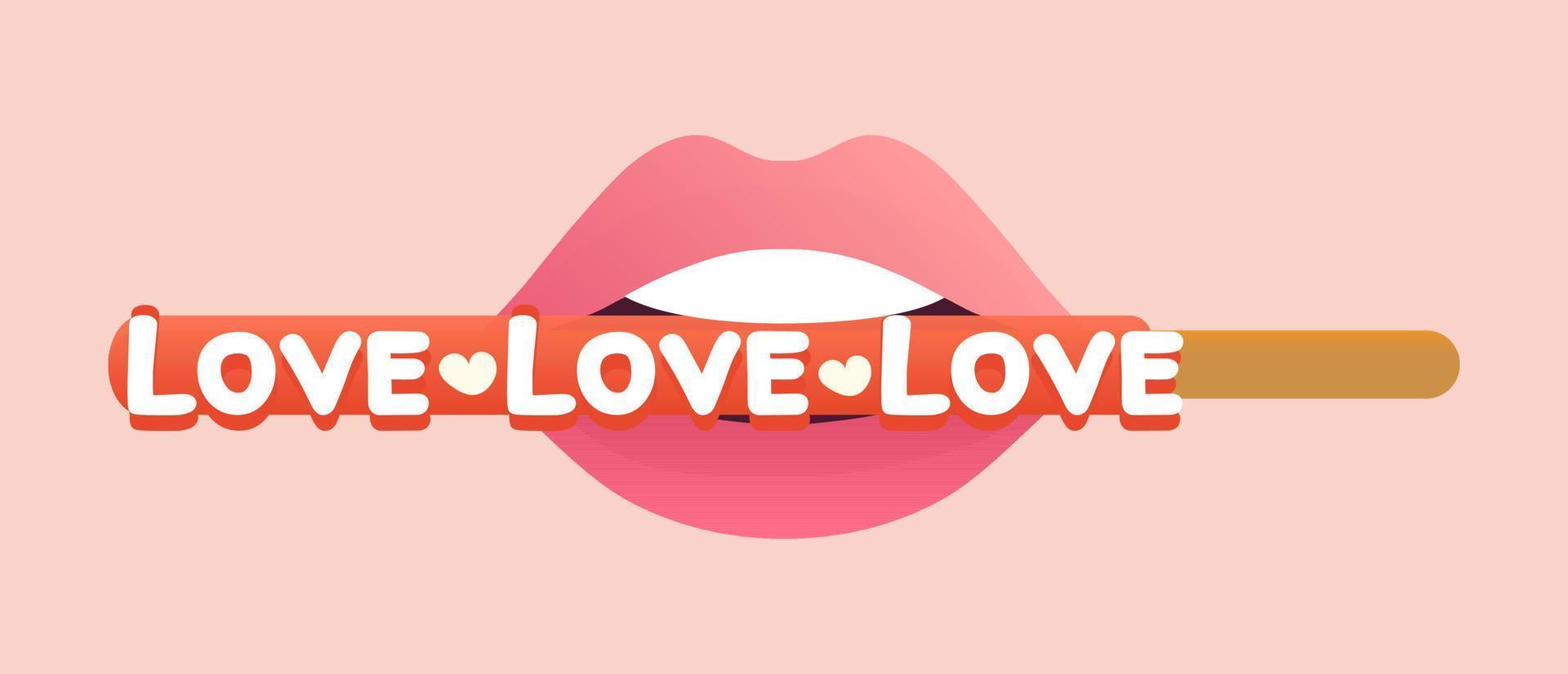 Chocolate dipped pepero stick in pink lips vector illustration