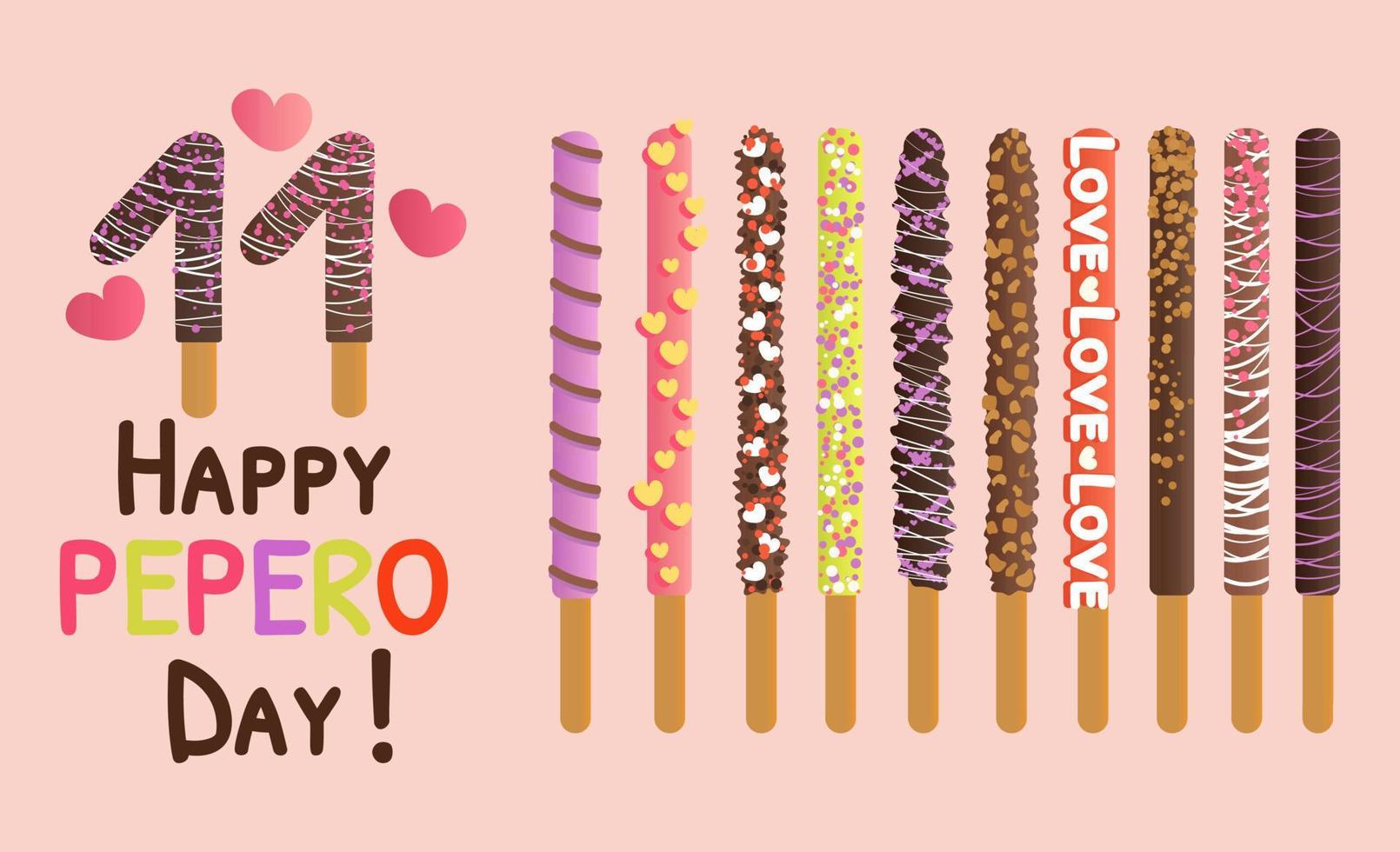 feliz día pepero establece ilustración vectorial con tarjeta de celebración vector