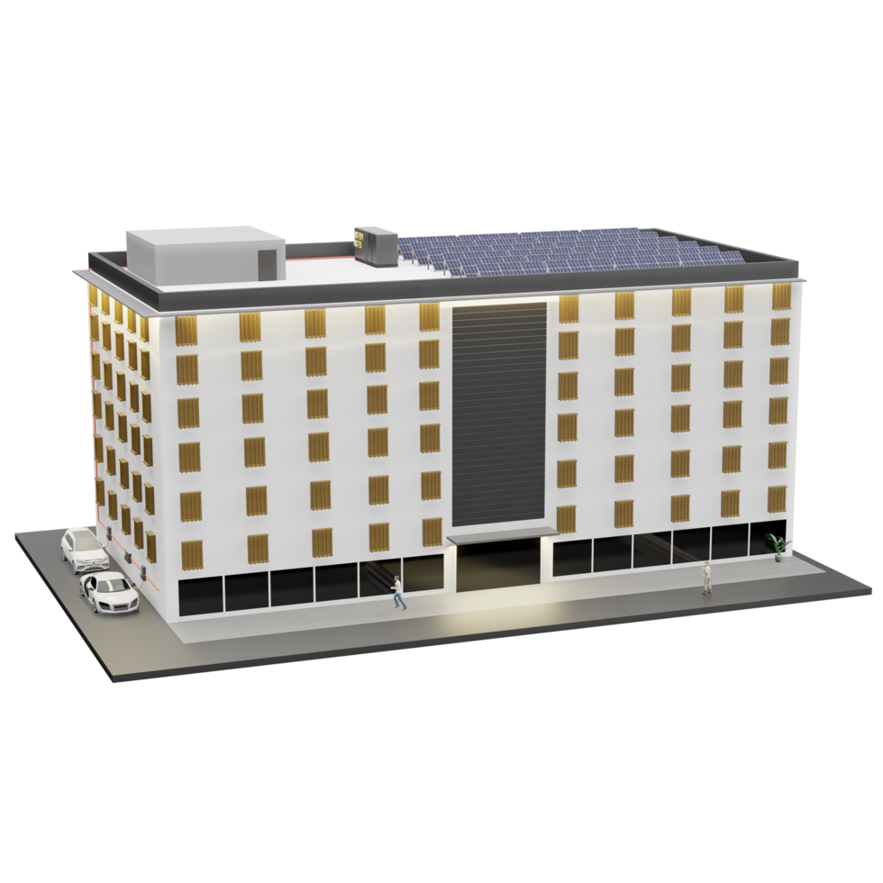 Apartment house roof with solar panels electric car charger in building smart home solar house 3d illustration png