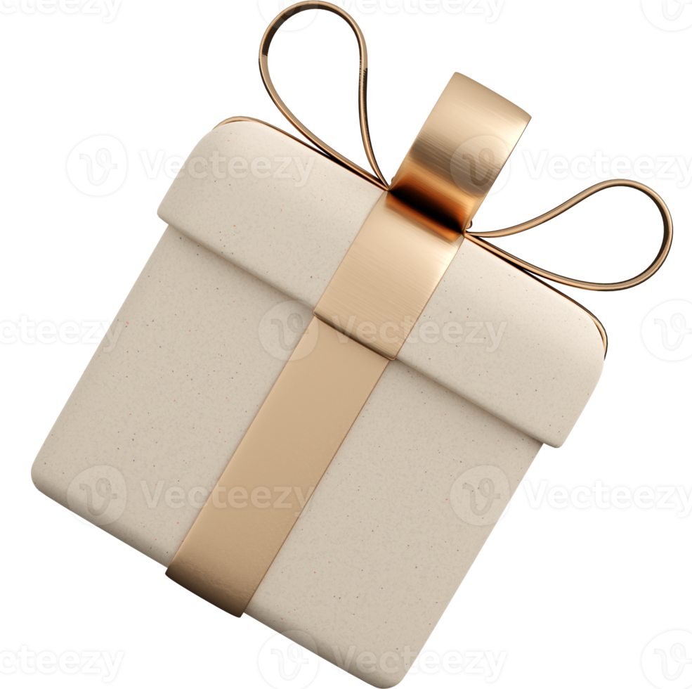 Realistic white paper gift box with golden ribbon bow. Concept of abstract holiday, birthday or wedding present or surprise. 3d high quality isolated render png