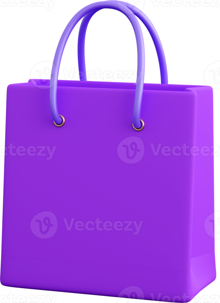Realistic violet paper shopping bag. Concept of black friday or halloween and autumn sales, present or surprise. 3d high quality isolated render png