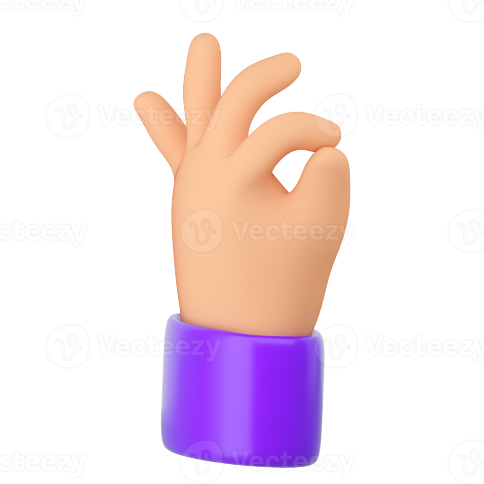 Human hand ok symbol with fingers gesture. Agreement, positive feedback, like or zero concept. Realistic 3d high quality render isolated png