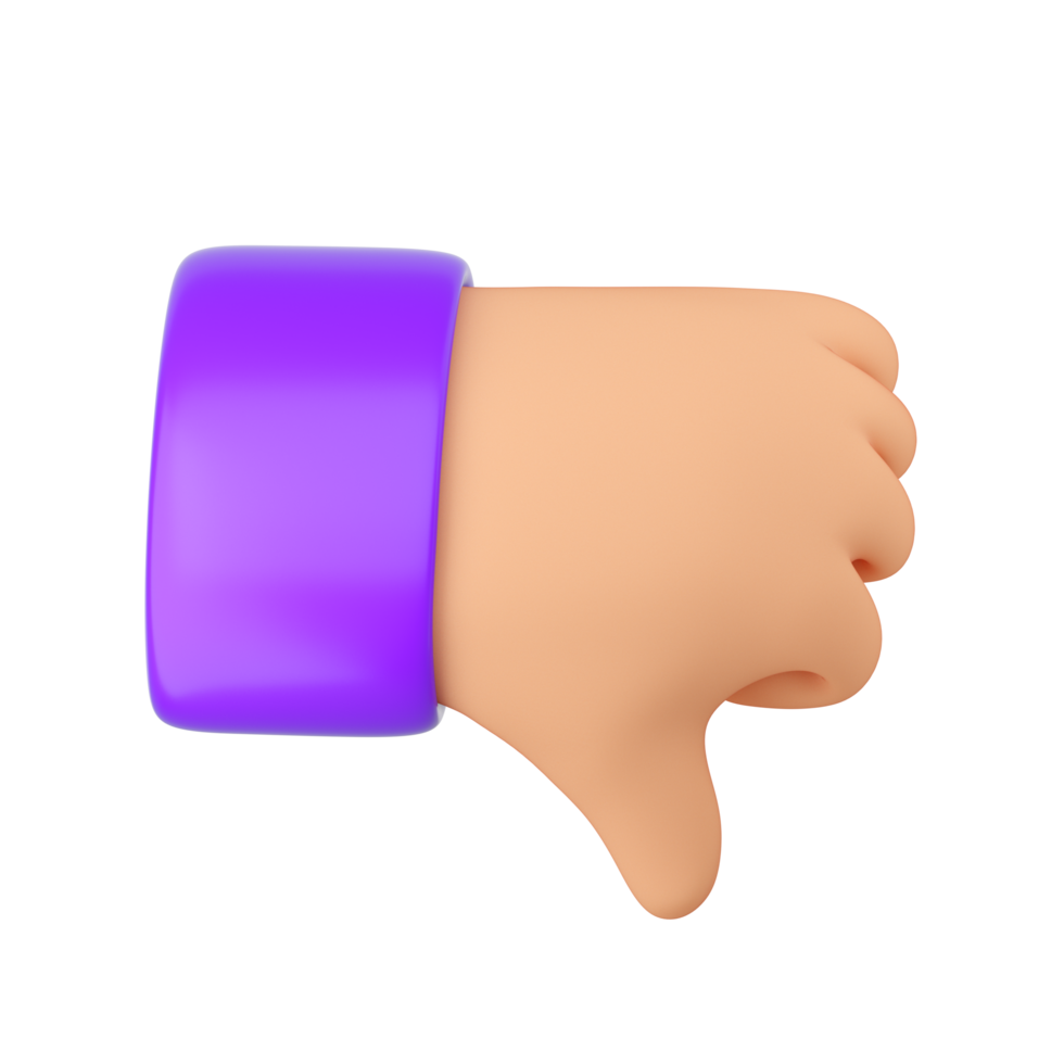 Human hand thumb down symbol with fingers gesture. Dislike, negative, bad feedback or disagreement concept. Realistic 3d high quality render isolated png