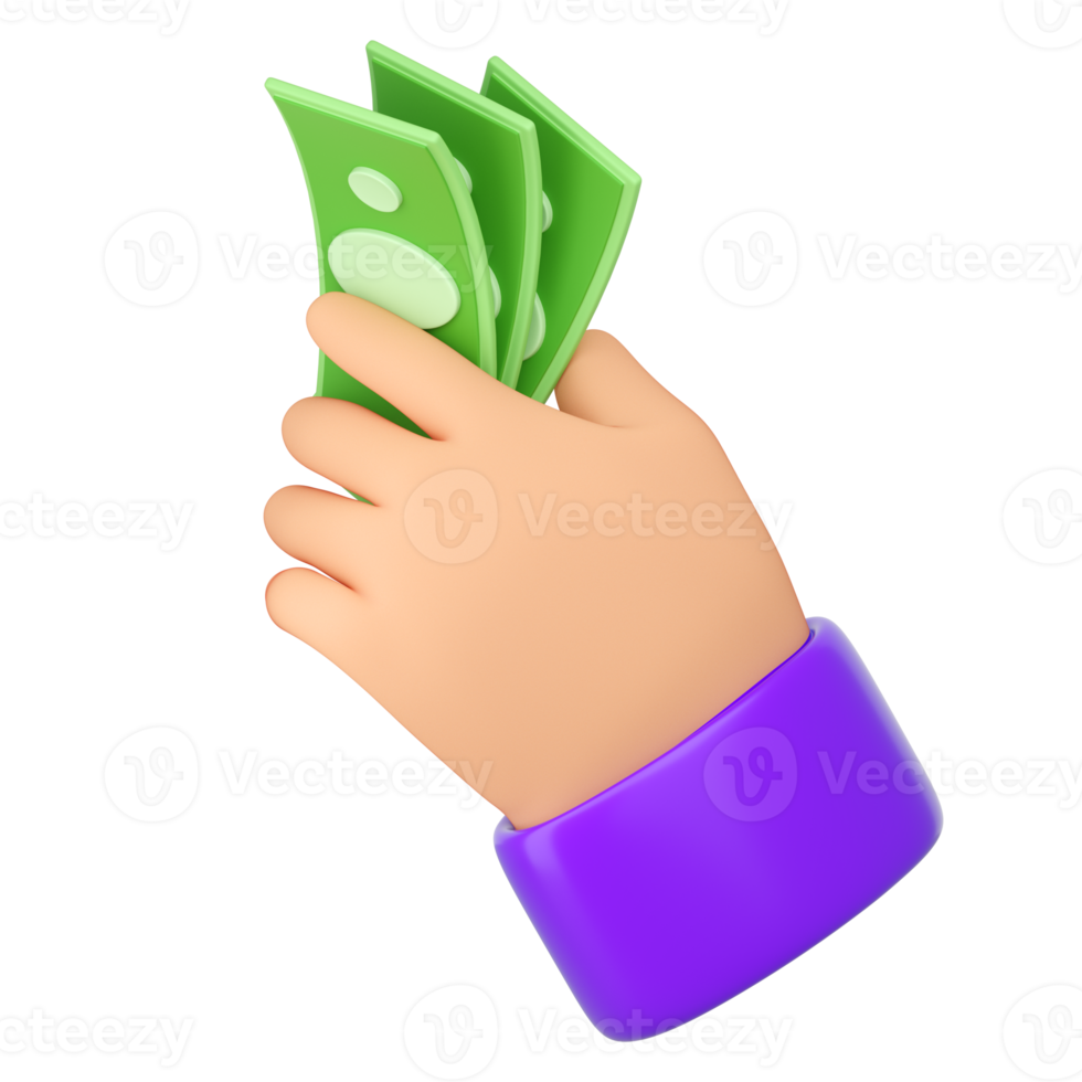 3d umano mani Tenere verde banconote. in linea pagamento, mobile bancarella, transazione, Salvataggio i soldi e shopping concetto. alto qualità isolato rendere png