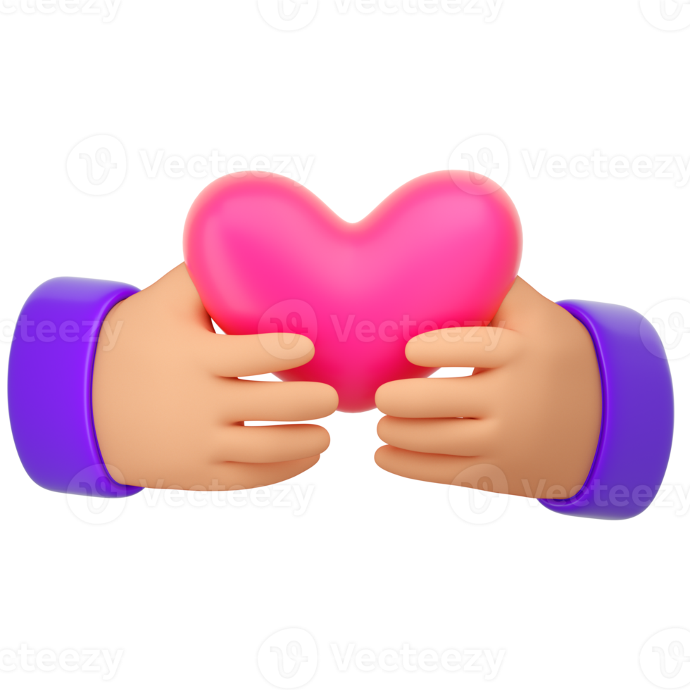 Human hands holding pink heart. Love, like, romantic, peace, donor or donation concept. Icon for social media. Realistic 3d high quality render isolated png