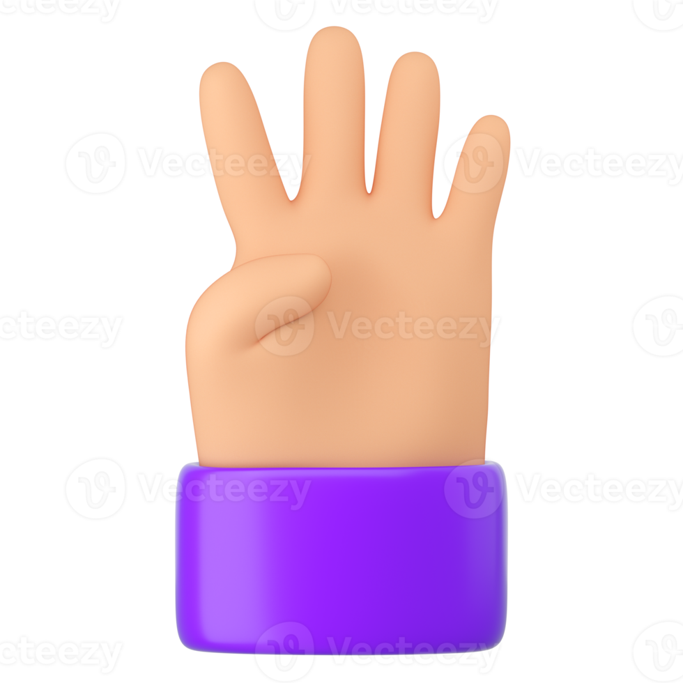 3d Human fingers count. Four. Numbers, counting, waiting, mathematic concept. High quality isolated render png