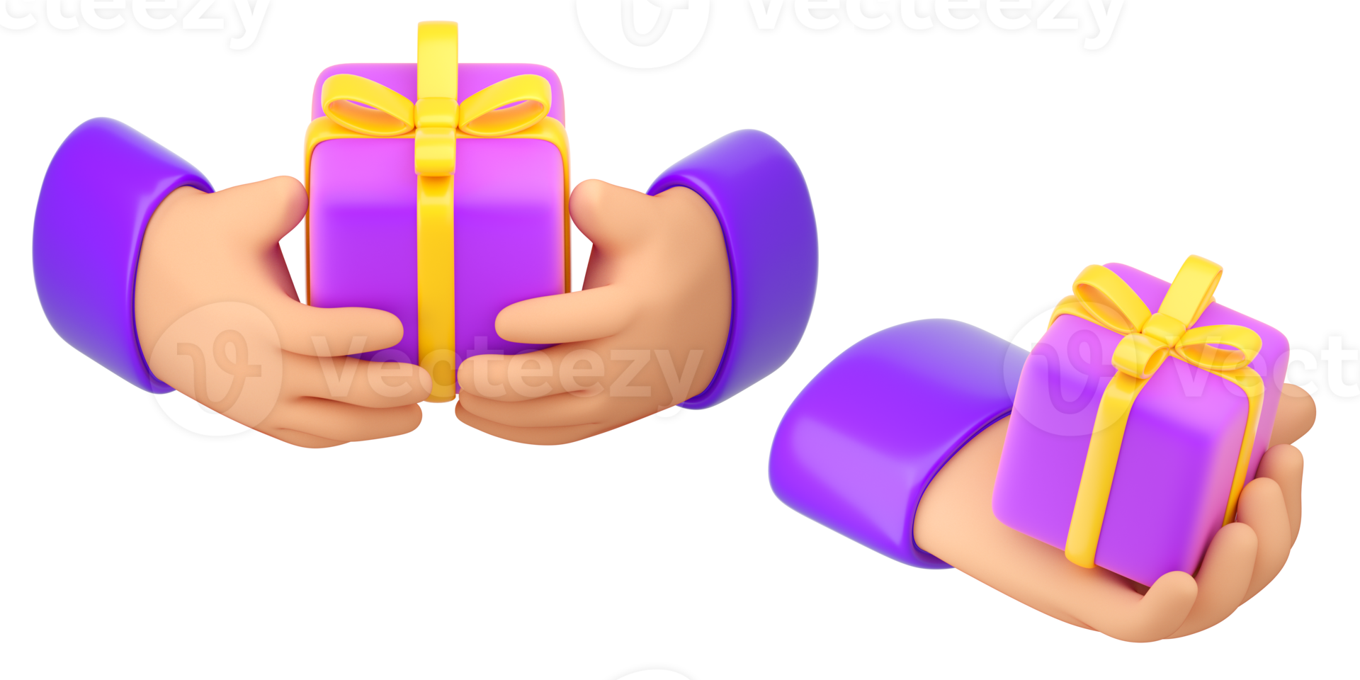 Human hands holding gift box set. Delivering,  shopping, sales, present or  surpise concept. Realistic 3d high quality render isolated png