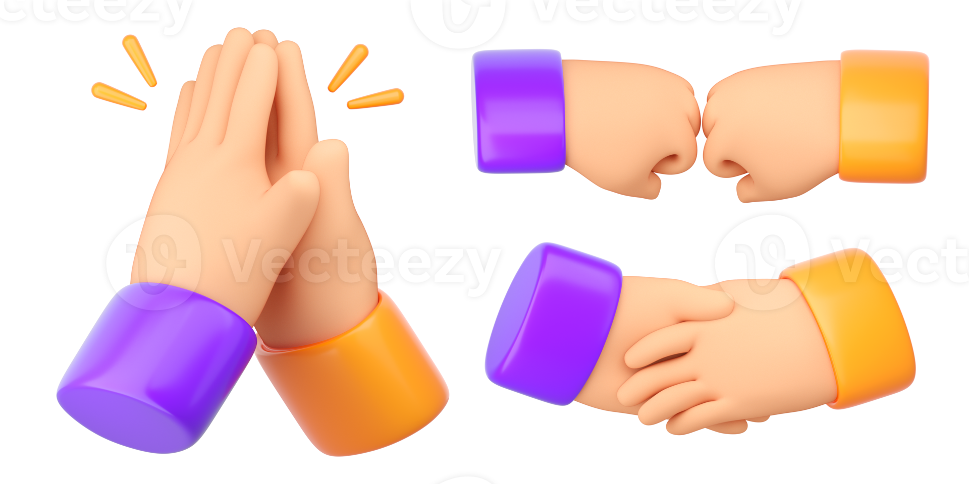3d Human Handshake, clapping and punching . Business succes, teamwork, agreement, friendship and ovation concept. High quality isolated render png
