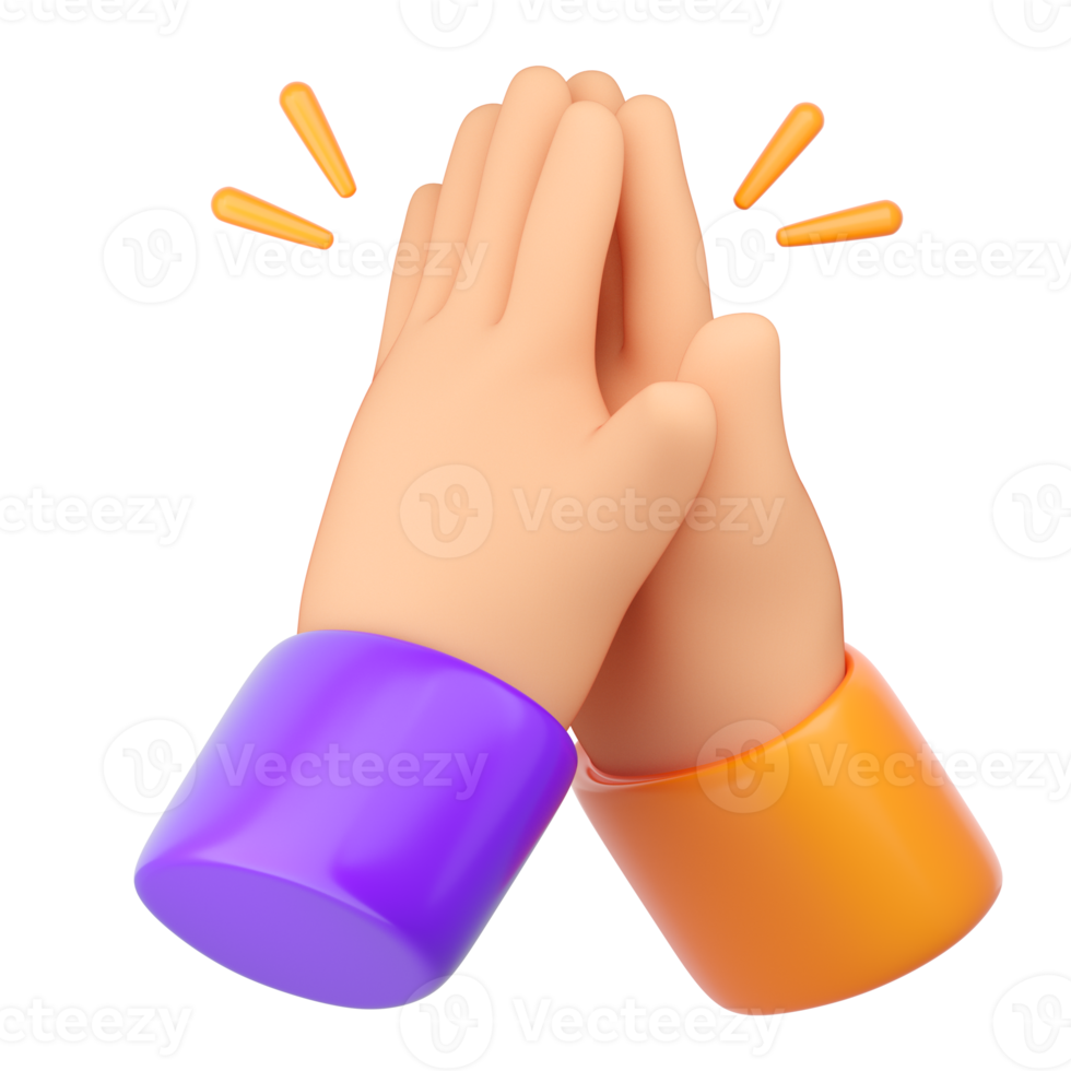 3d Human hands clapping and applause. Business succes, teamwork, agreement and ovation concept. High quality isolated render png