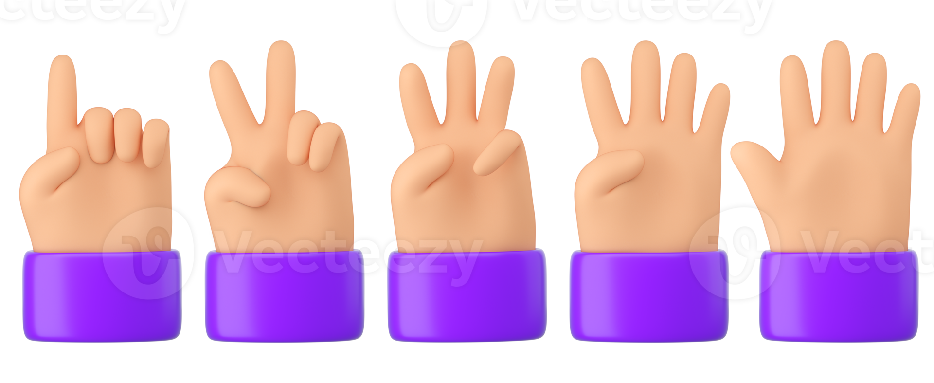 3d Human fingers count. One, two, three, four, five. Numbers, counting