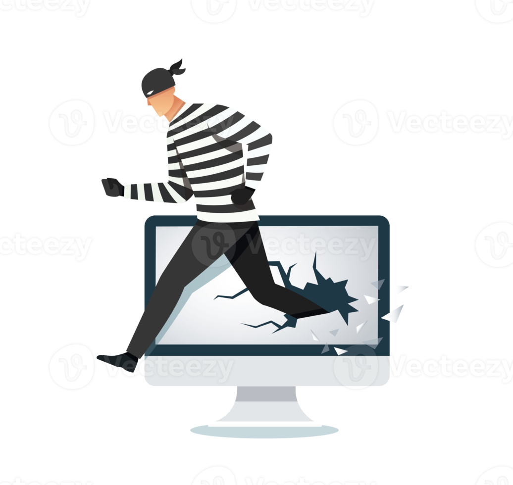 Hacker, thief hacking into a computer png