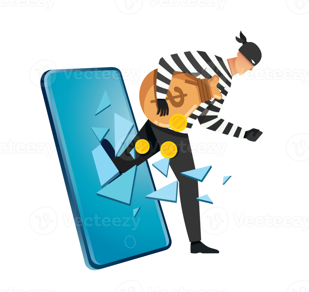 Hacker, thief hacking into smartphone png