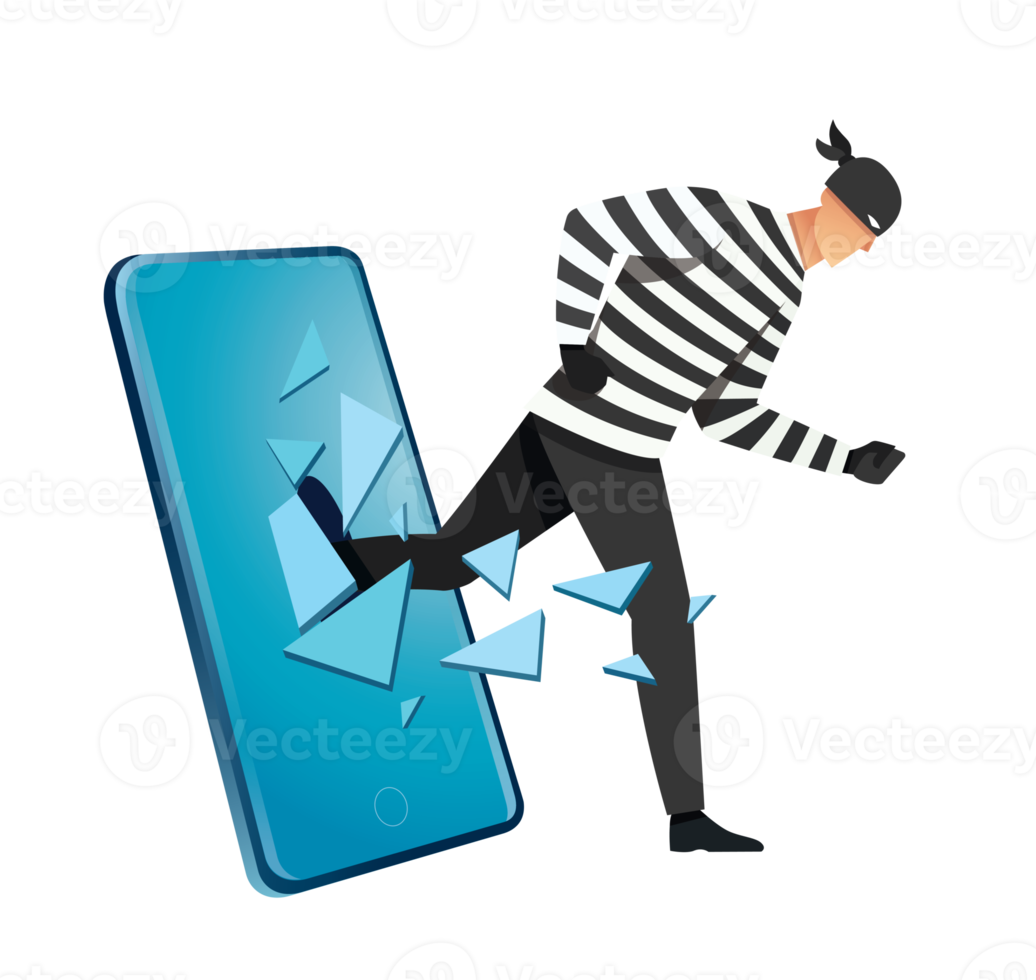 Hacker thief hacking into smartphone 12707424 png