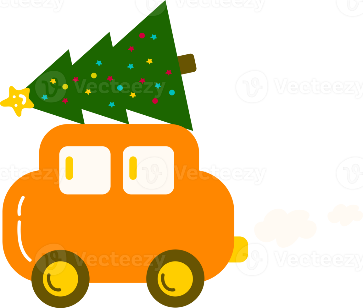 Christmas car carrying tree .Christmas print supplies. png