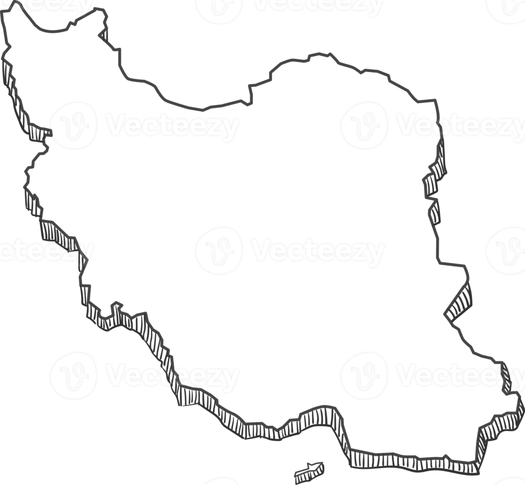Hand Drawn of Iran 3D Map png