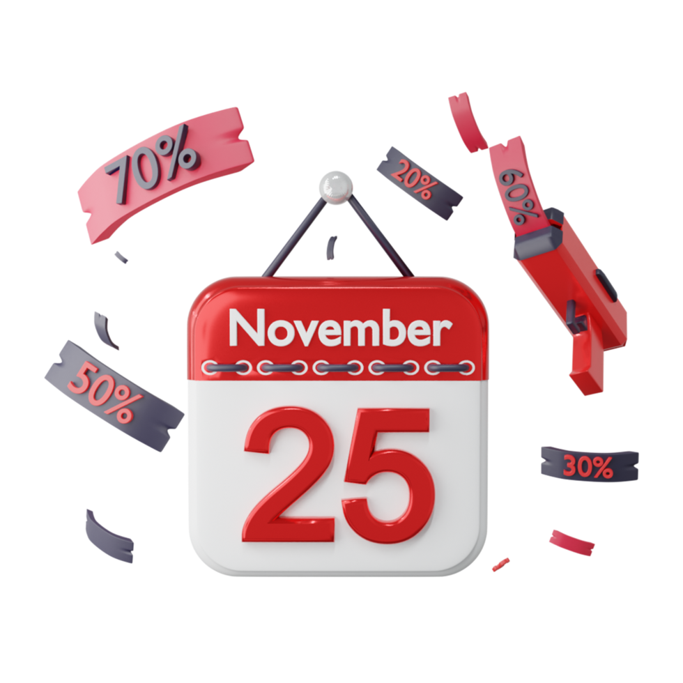 icône de calendrier 3d avec remise de vente promotionnelle png