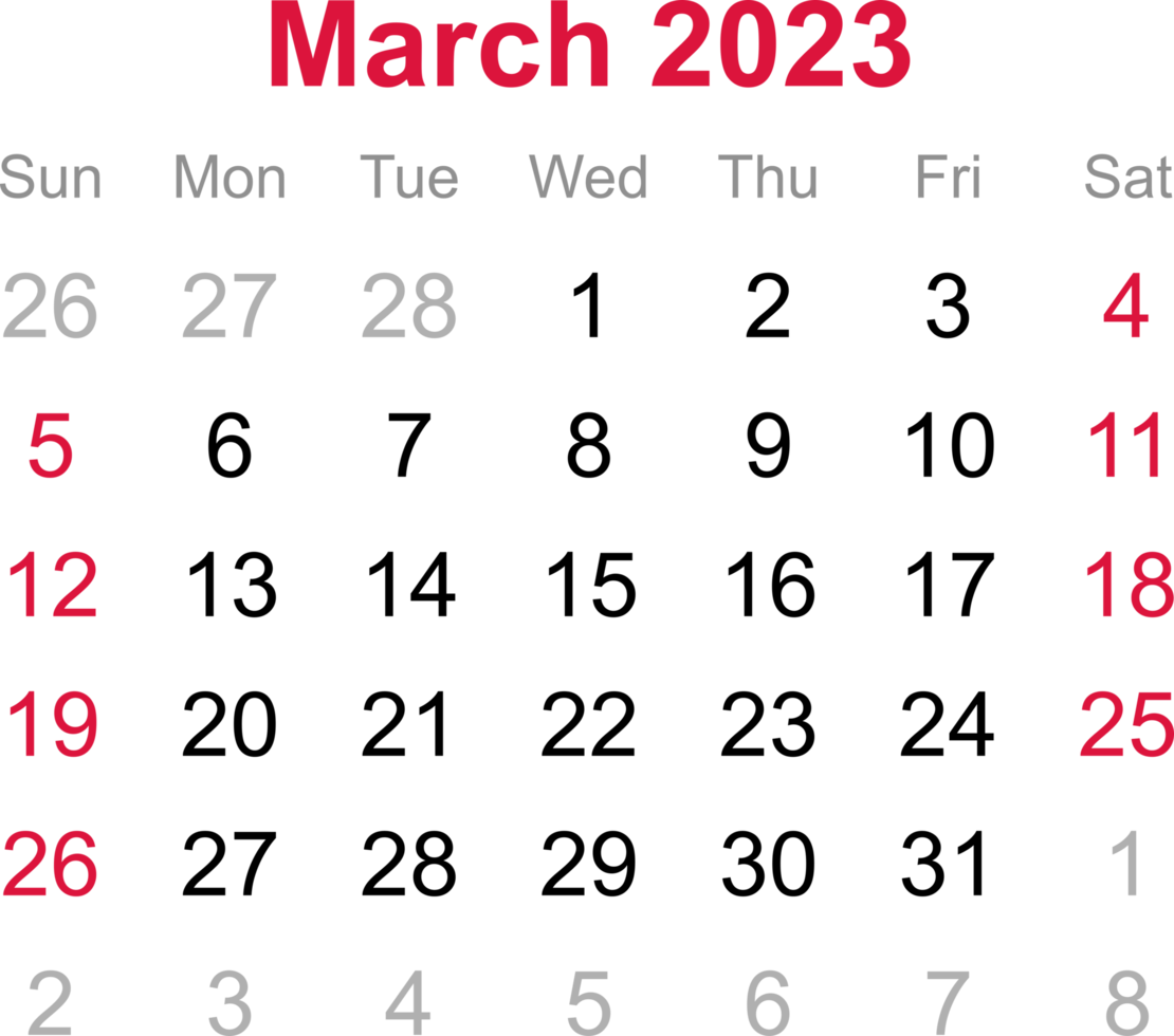 märzkalender 2023 auf transparentem hintergrund png