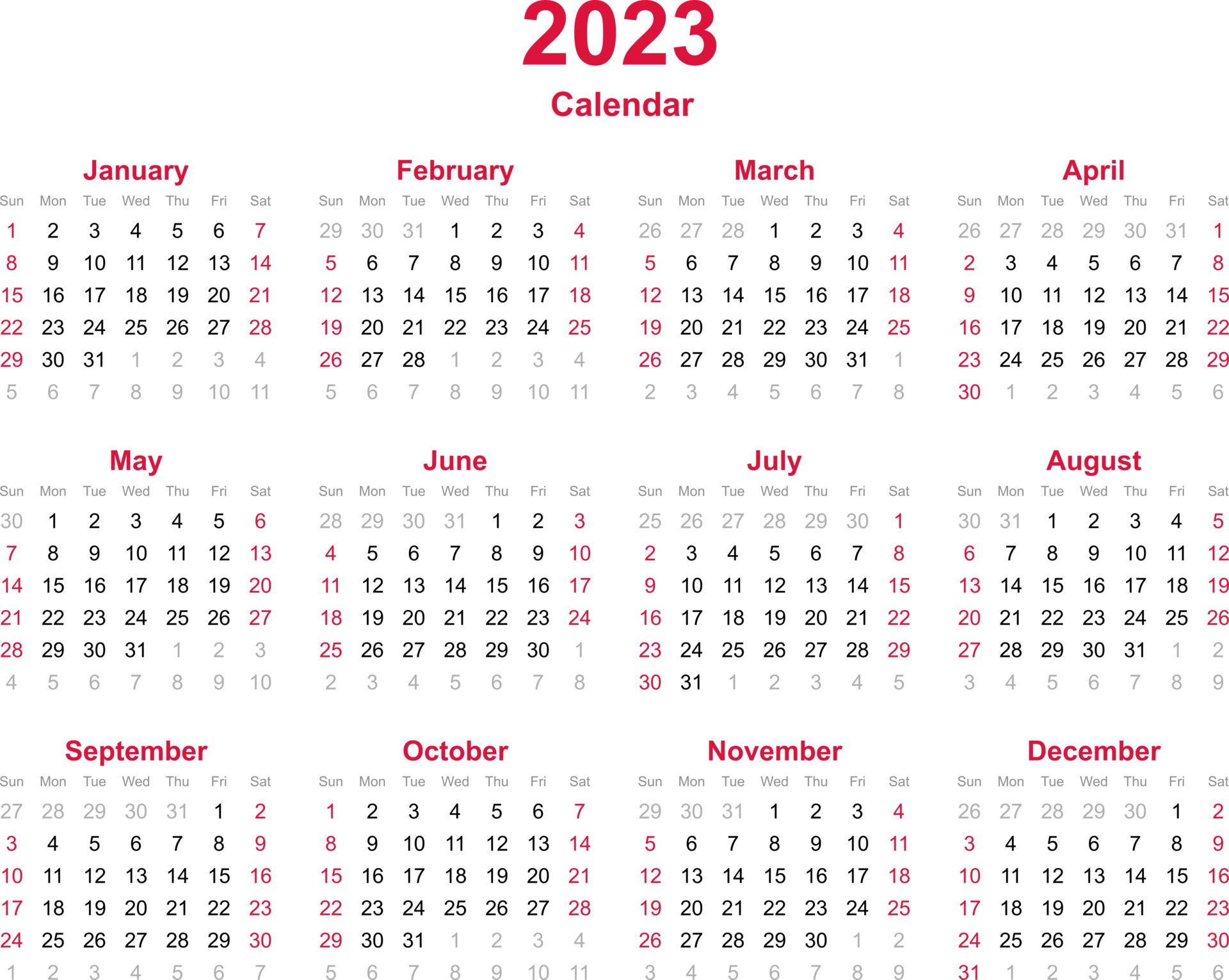 12 Month Calendar Year 2023 On Transparency Background 12707617 PNG