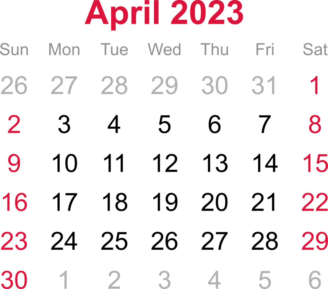April calendar of 2023 on transparency background png