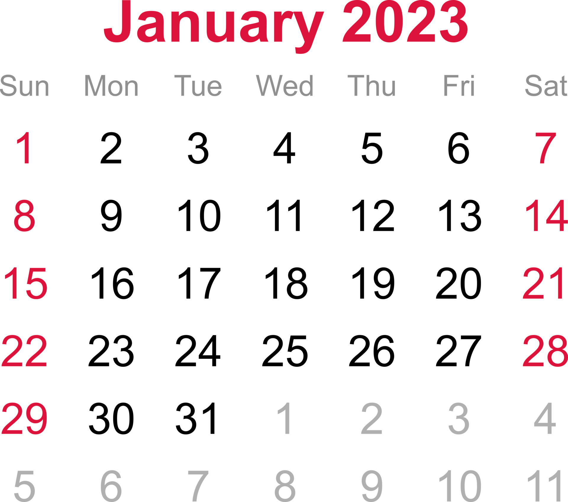 Free January Calendar Of 2023 On Transparency Background 12707627 Png With  Transparent Background