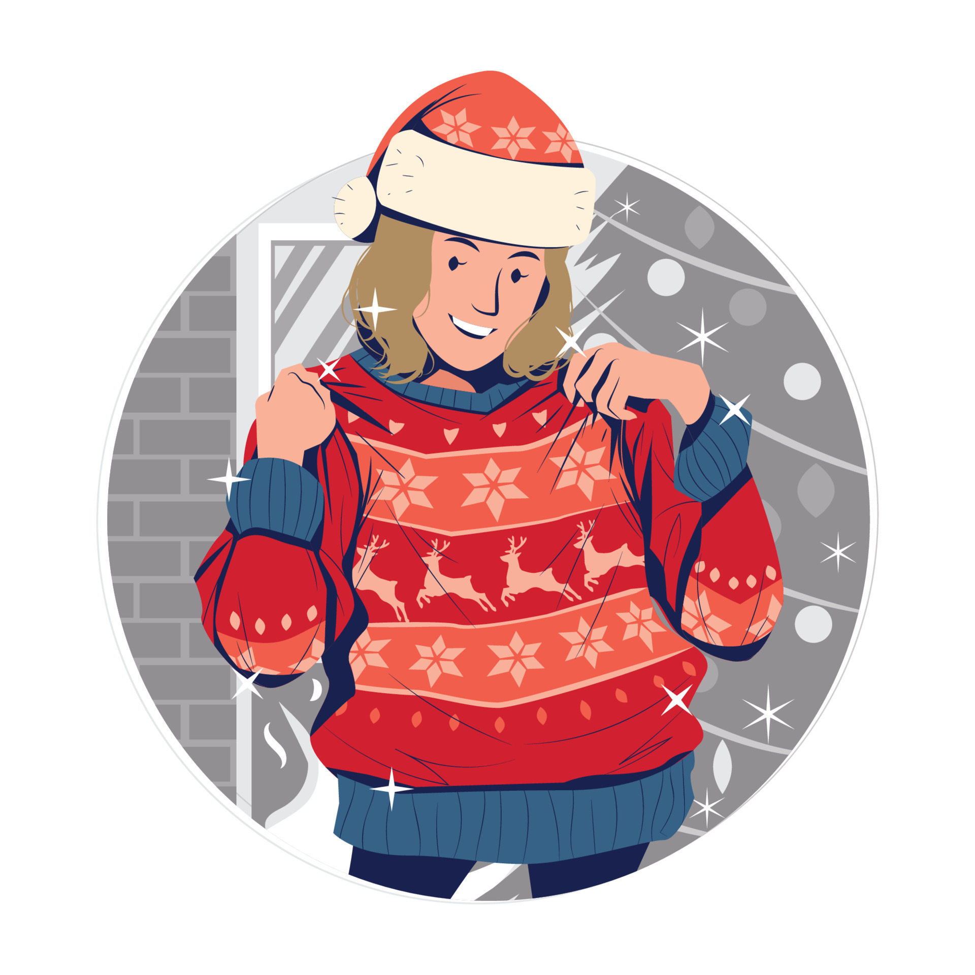 Girl Showing Off Her Ugly Sweater Concept 12707641 Vector Art At Vecteezy