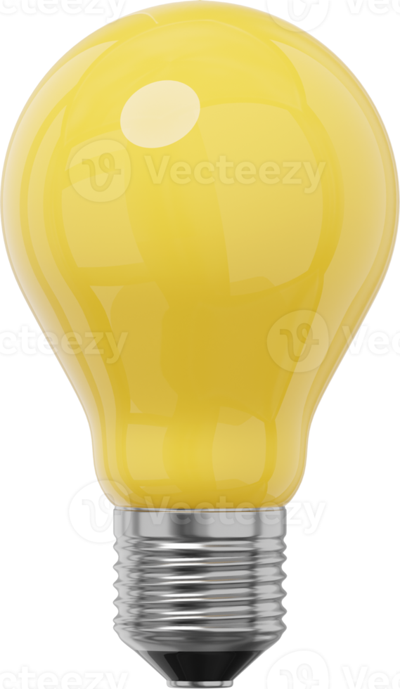 Realistic yellow light bulb. 3D rendering. PNG Icon on transparent background