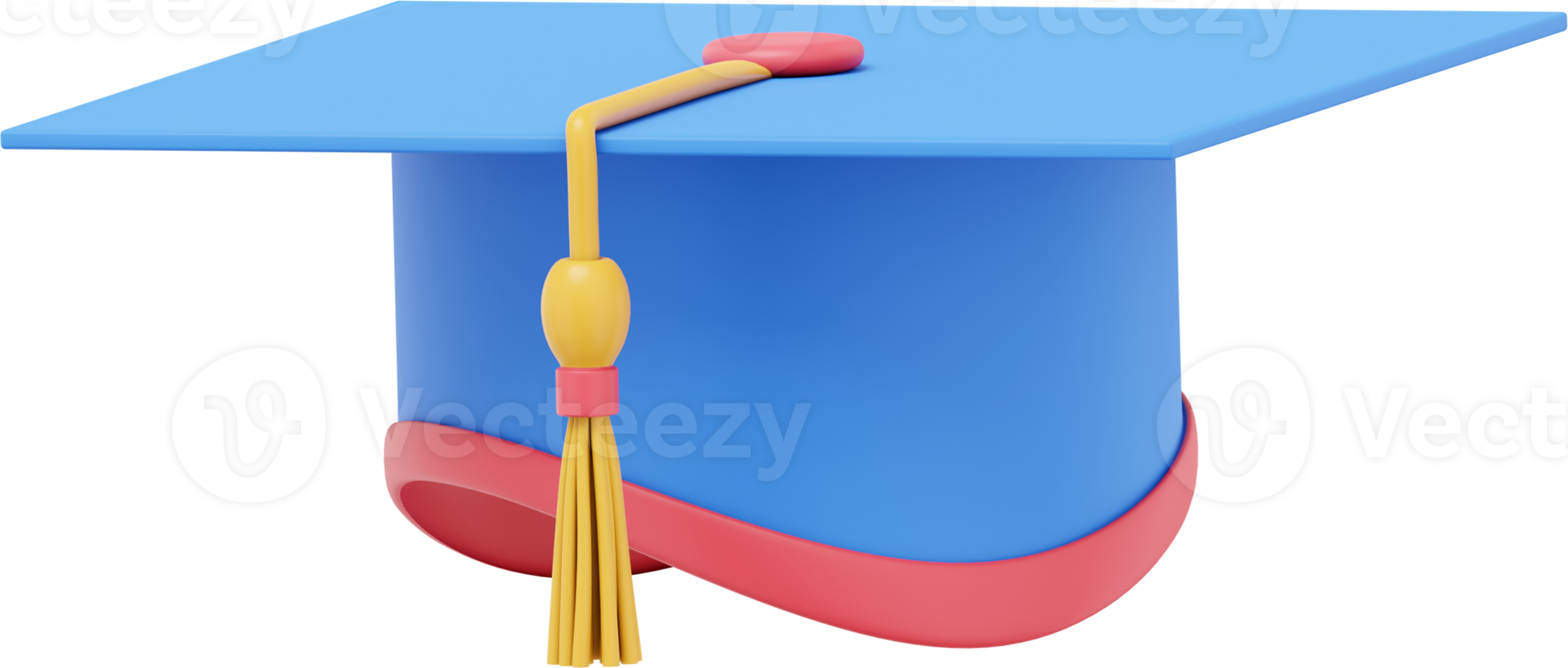 Graduate cap. Mortar board for a student at a university, school, college. 3D rendering. Multicolored PNG icon on transparent background.