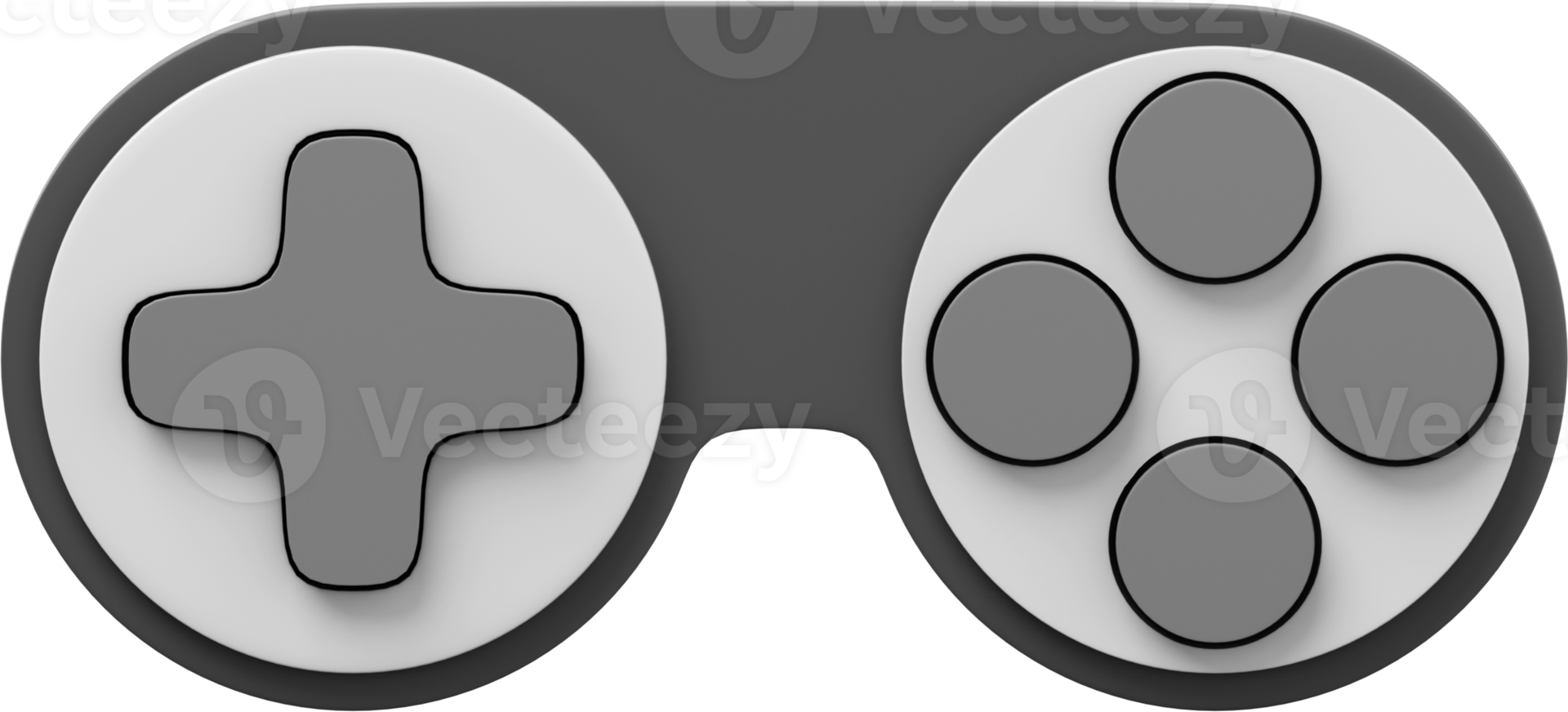 Minimalistic console game controller. PNG gray icon on transparent background. 3D rendering.