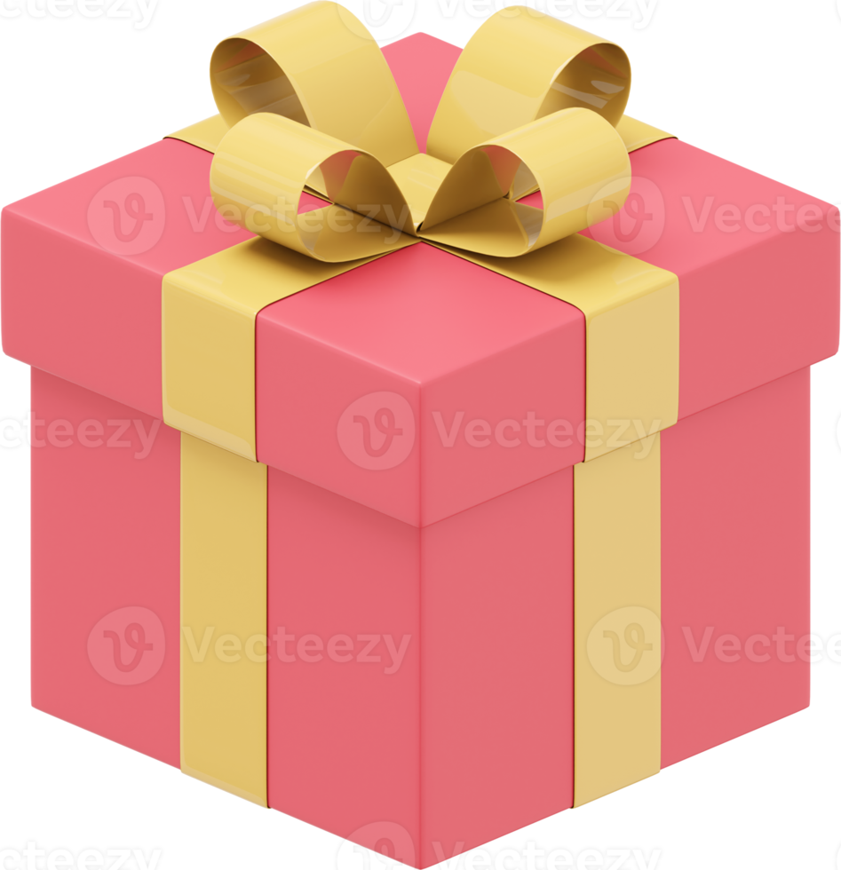 Realistic red gift box with ribbon. 3D rendering. PNG Icon on transparent background.