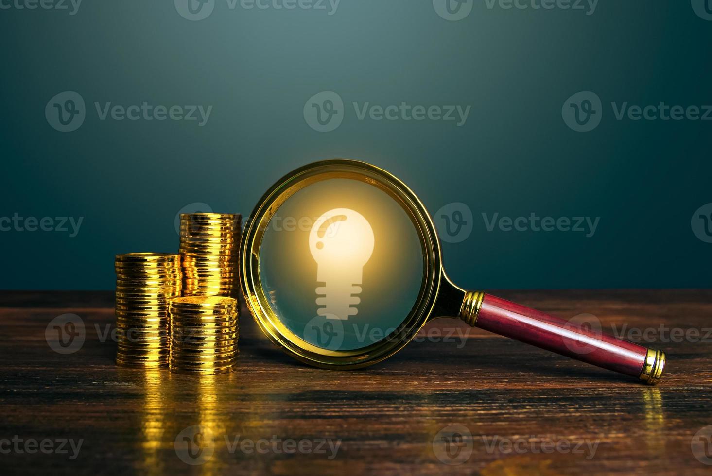 An idea that makes money. Investment in a promising startup, new business. Research and development, innovative technologies. Education and skills. Knowledge, science. Patenting. Copyright dividends photo