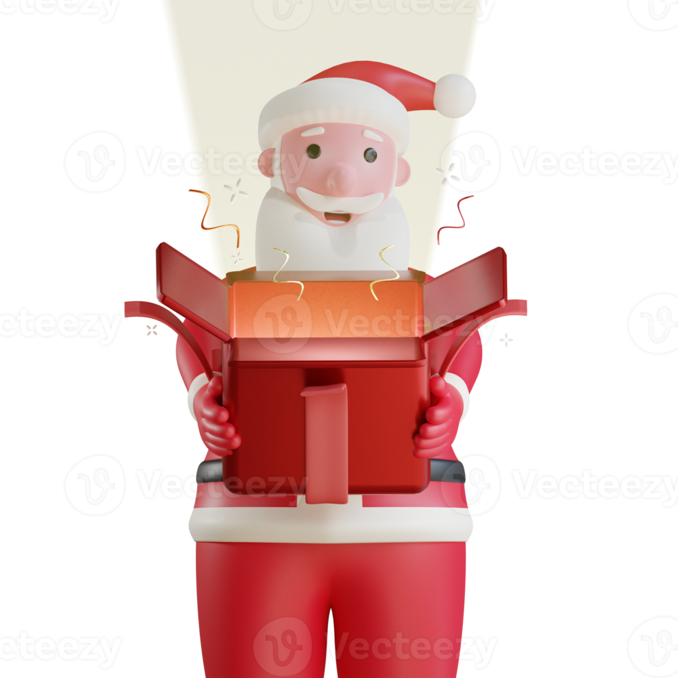3d santa claus opening surprise box png
